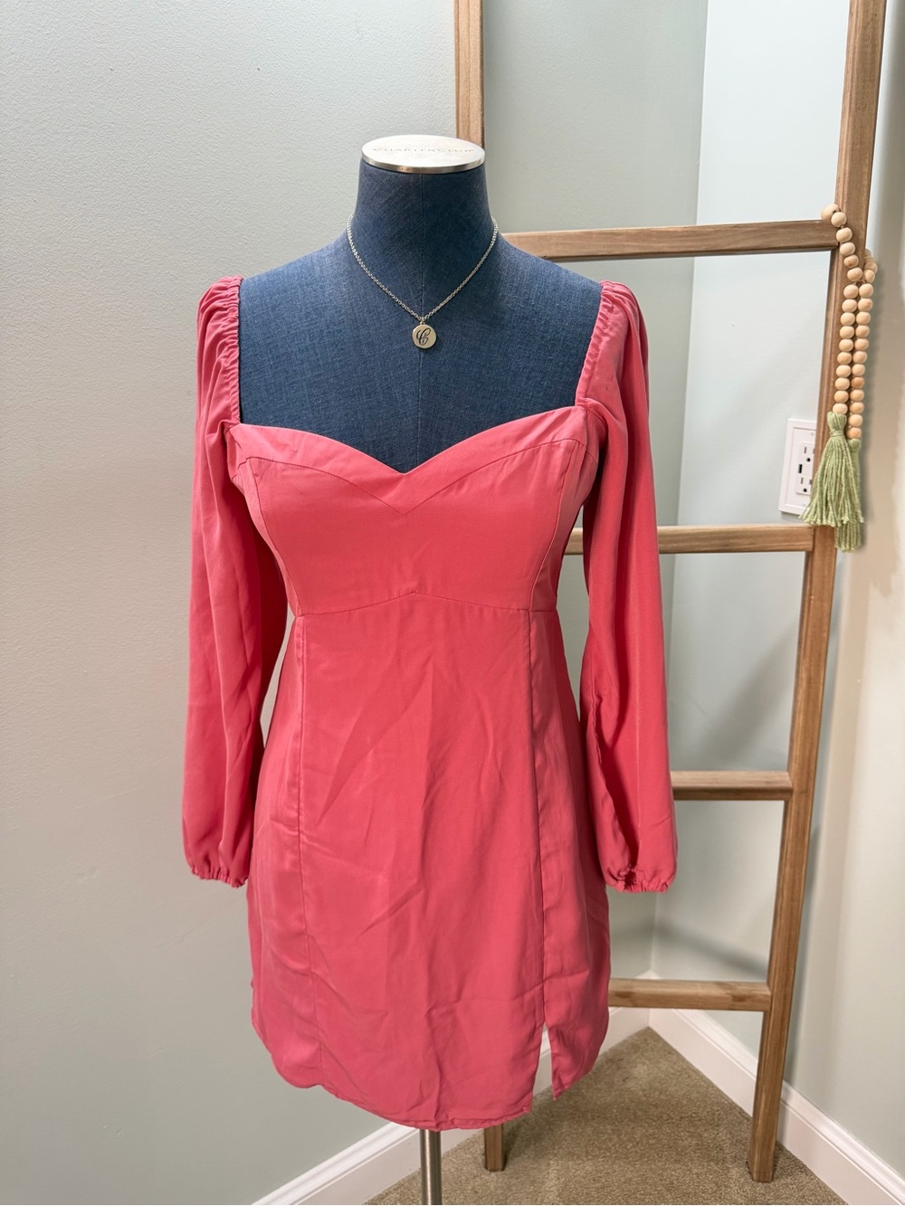 Abercrombie & Fitch Long Sleeve Sweetheart Neck Mini Dress Coral Pink Size Small